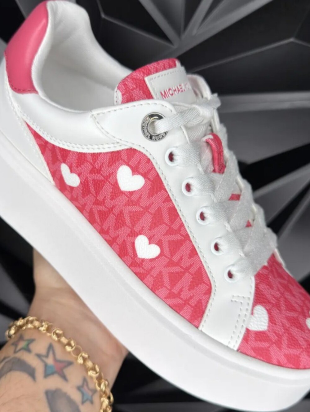 Michael Kors Romey Printed Signature Logo Platform Sneakers Hibiscus  Sz-7.5